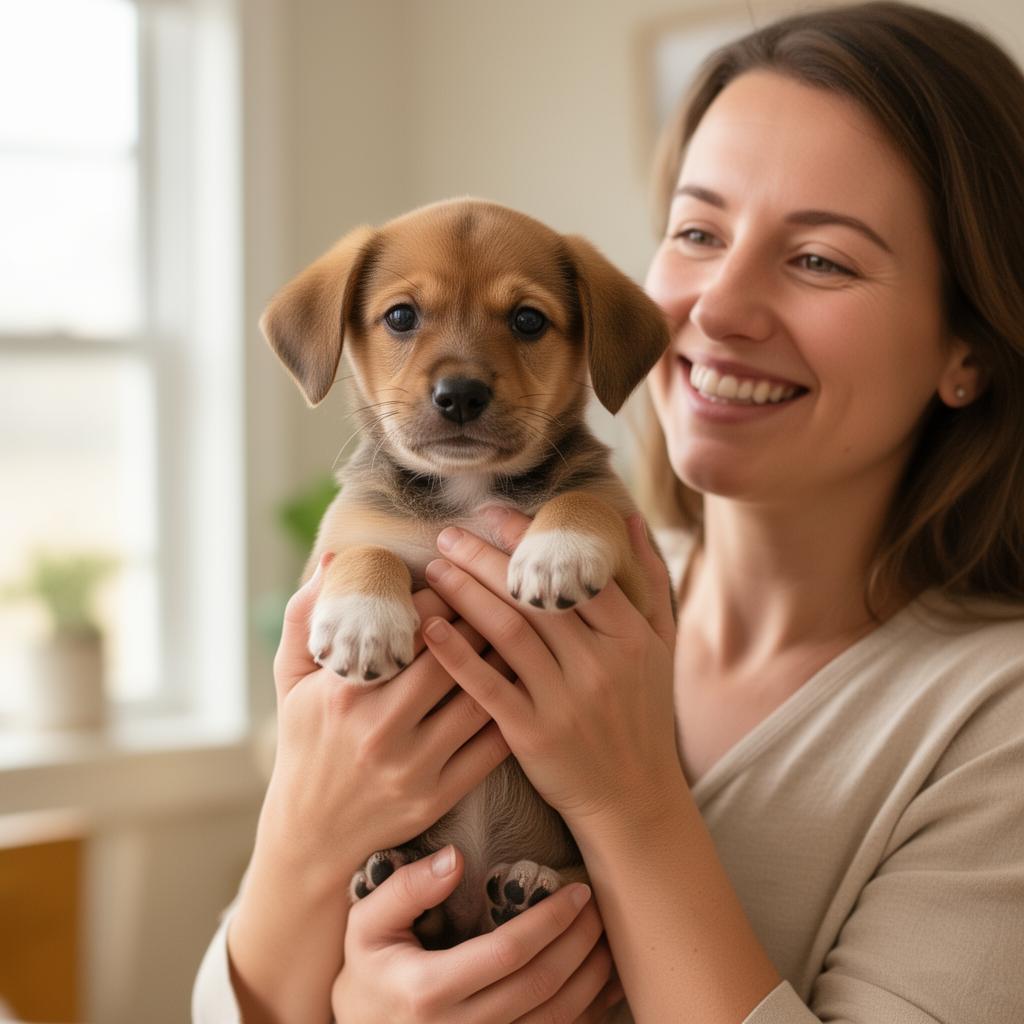 Person holding an adopted puppy