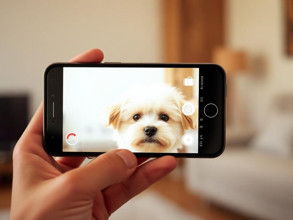 Phone photographing a small dog